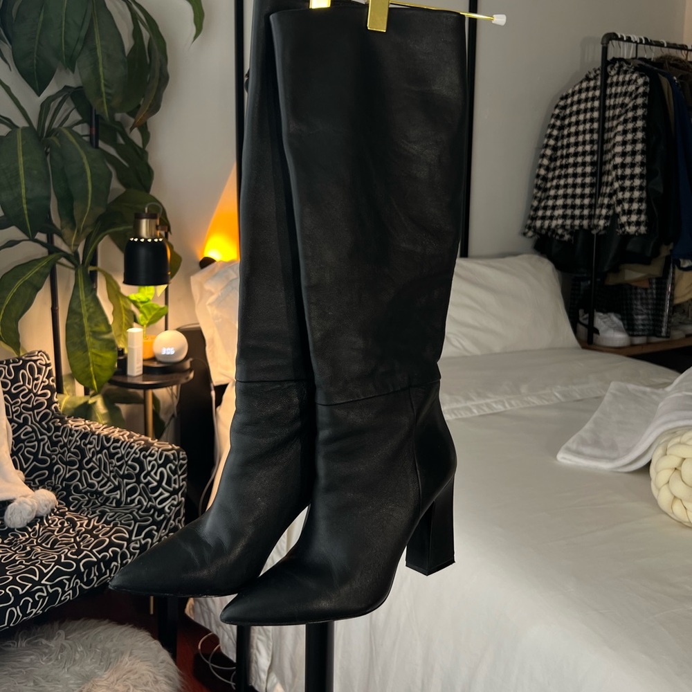 Black Leather Steve Madden Knee High Boots
